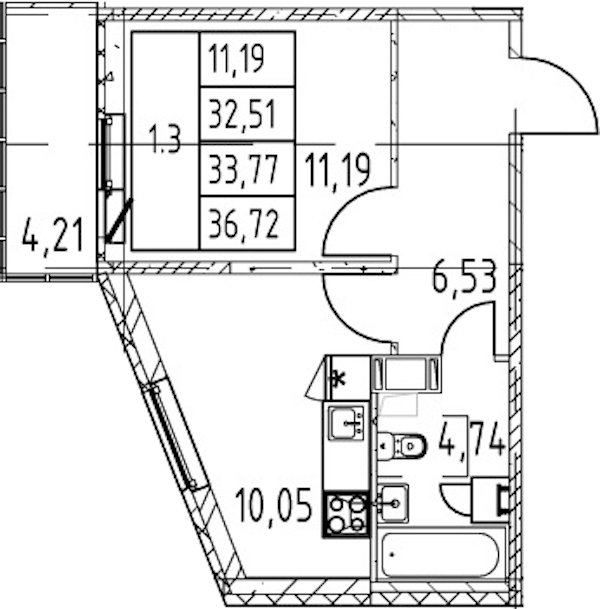 1-комнатная квартира 32.51 м², 8/12 эт., ЖК «Полис ЛАВрики»